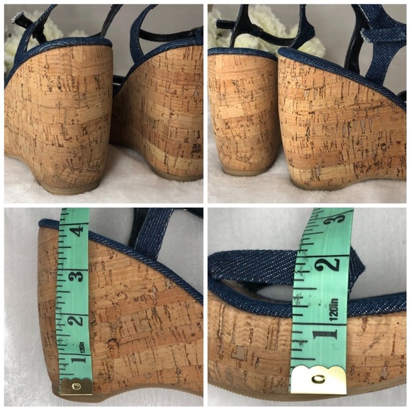 Two Lips Ali Denim Cork Wedge Heel Platform Summer Shoes 7 M - Picture 3 of 8